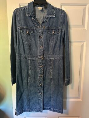 St. John's Bay Denim Long Sleeve Button-Front Dress - Blue